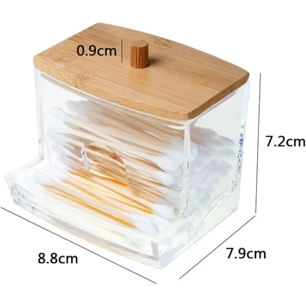 Drawer Style Cotton Swab Holder with Wooden Lid