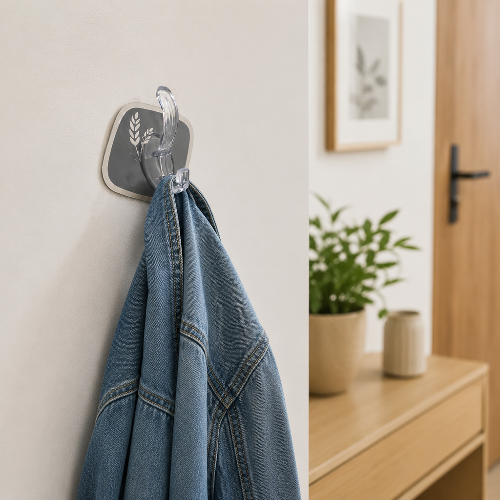 4-Pack Clear Self-Adhesive Hooks for Smooth Surfaces