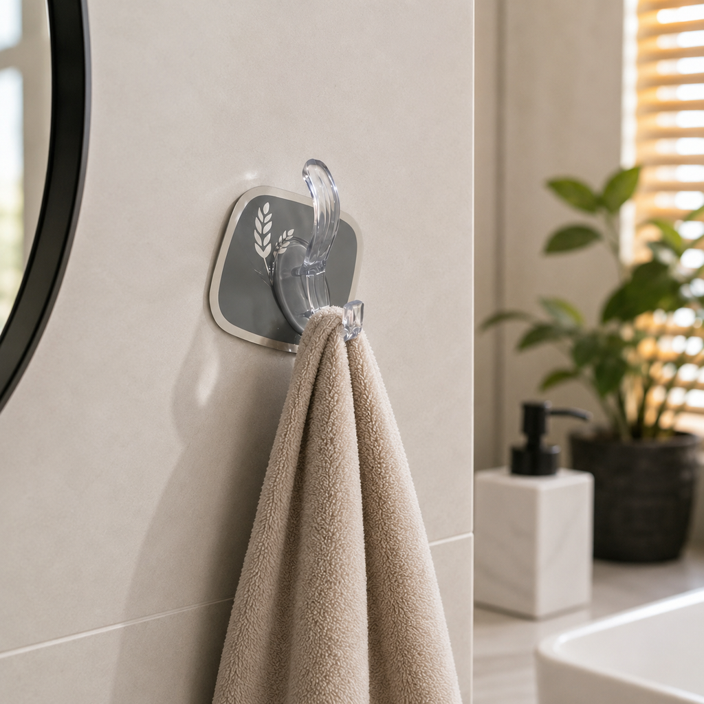 4-Pack Clear Self-Adhesive Hooks for Smooth Surfaces