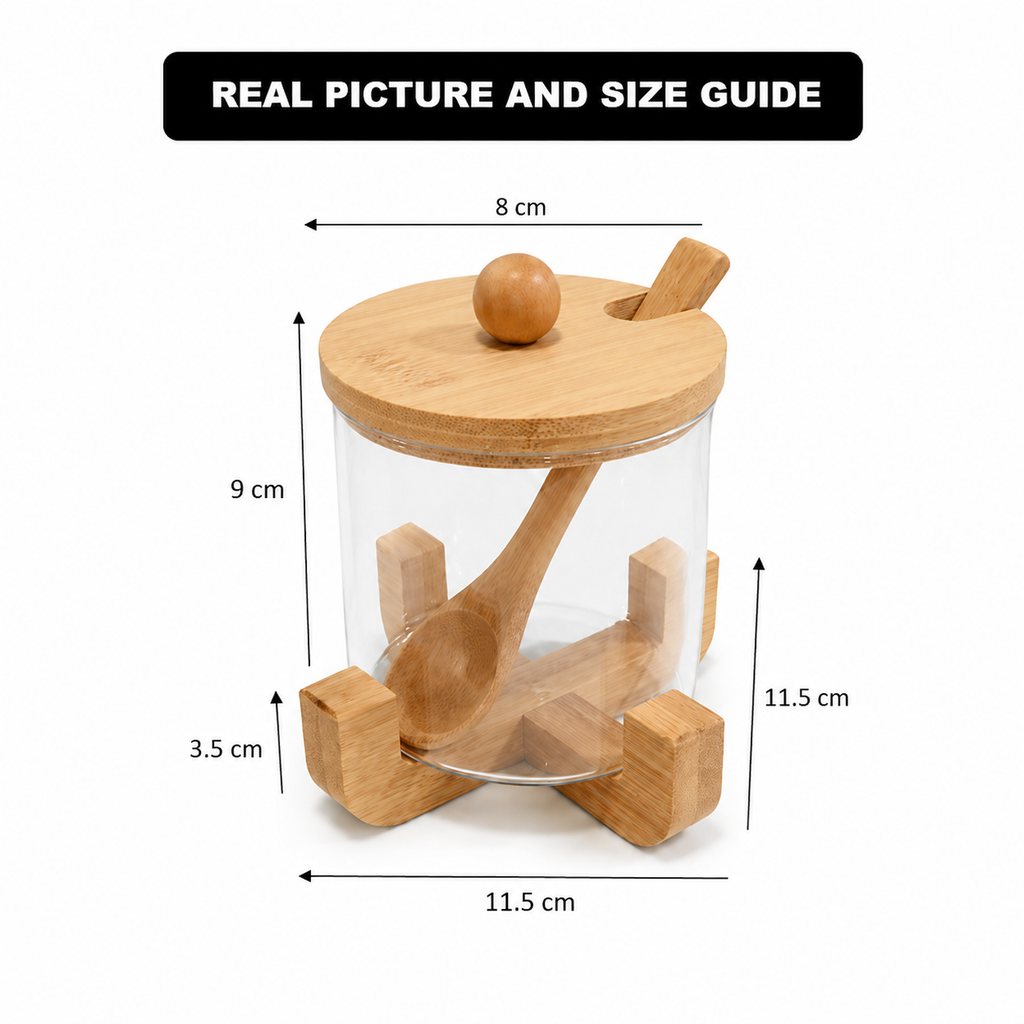 LuxeWood Glass Jar with Stand and Spoon