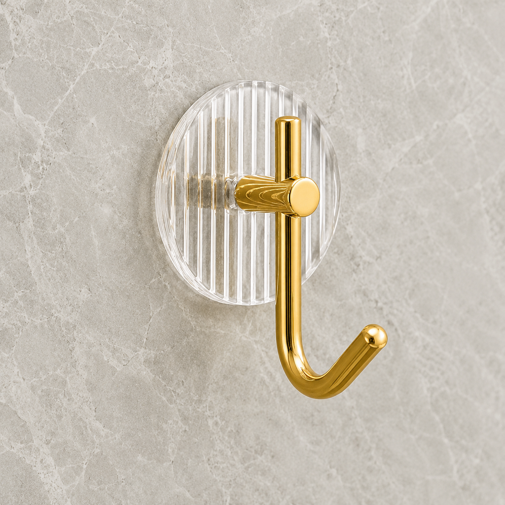 4 Pack Self Adhesive Acrylic Wall Hooks, Clear & Gold Tone