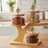 TriLevel Ribbed Glass Container Set with Bamboo Stand