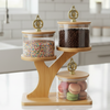 TriLevel Ribbed Glass Container Set with Bamboo Stand