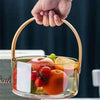 Elegant Glass Serving Bowl with Wood Handle (1161)