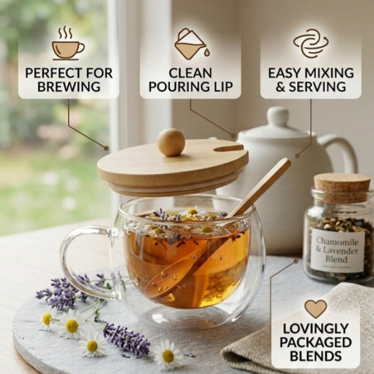Double-Walled Glass Mug with Bamboo Lid & Spoon