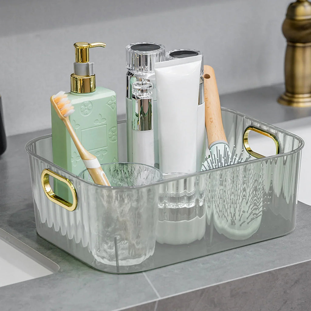 Ribbed Textured  Storage Box with Golden Handles
