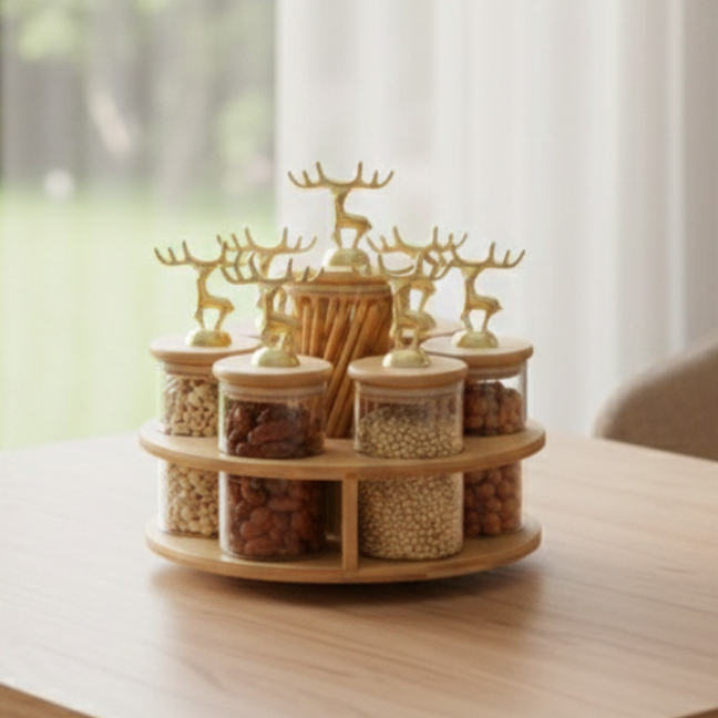 ClearGlass 7-Pcs Rotating Storage Jars Station (1169)