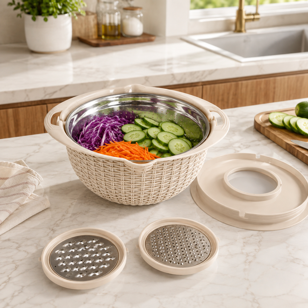 6-Piece Colander & Mixing Bowl Set with Grating & Slicing Attachments