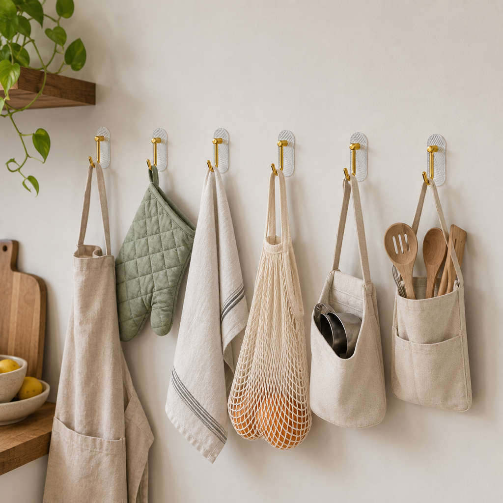 6-Piece Gold-Tone Self-Adhesive Wall Hook Set