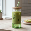 Round Glass Tumbler & Straw with Wooden Airtight Lid