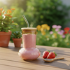 Modish Glass Tumbler with Wooden Lid & Glass Straw