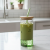 Round Glass Tumbler & Straw with Wooden Airtight Lid