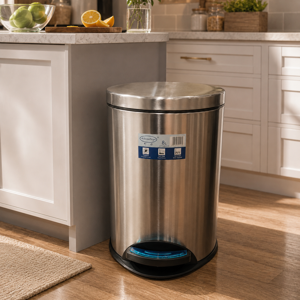 8L Pedal Operated & Soft Close Stainless Steel Bin