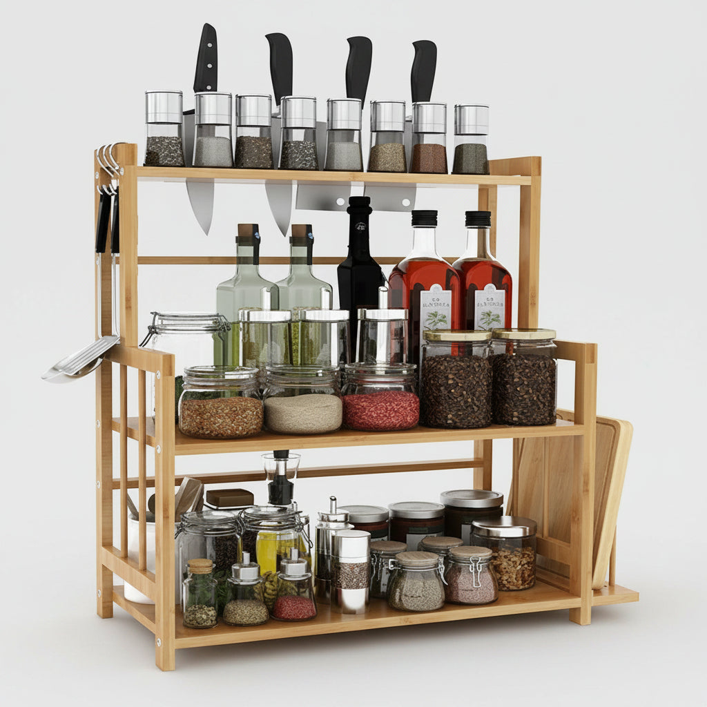 Veloura Bamboo Kitchen Countertop Storage Rack
