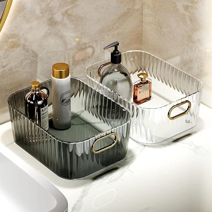 Ribbed Textured  Storage Box with Golden Handles