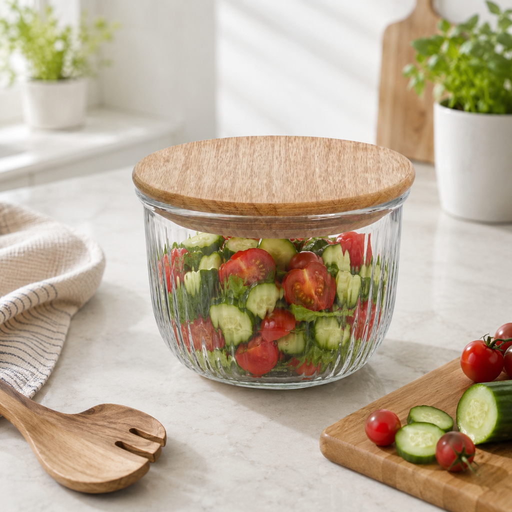 1.8L Fluted Design Airtight Glass Bowl (2177) by Limon