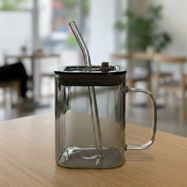 Mini Square Glass Tumbler & Straw with Airtight Lid