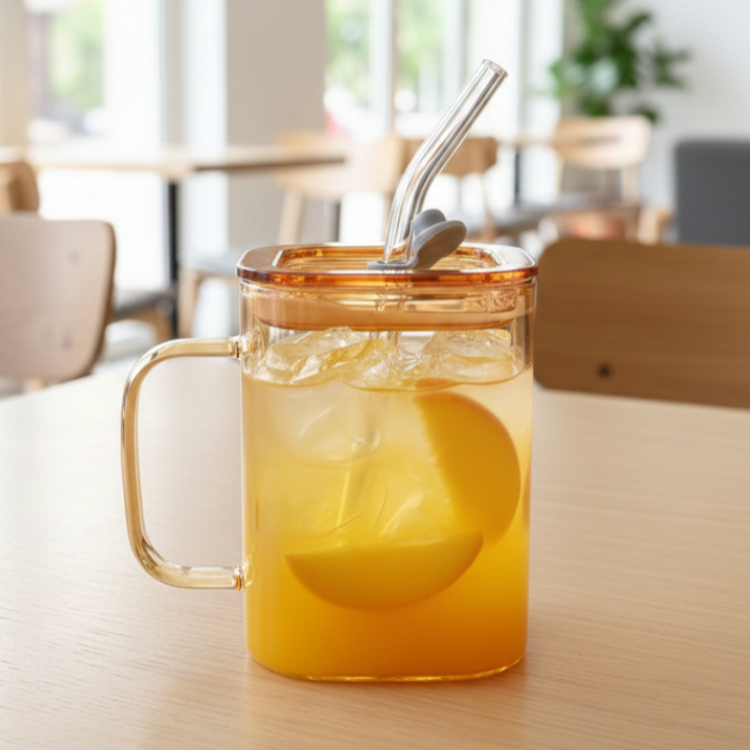 Mini Square Glass Tumbler & Straw with Airtight Lid