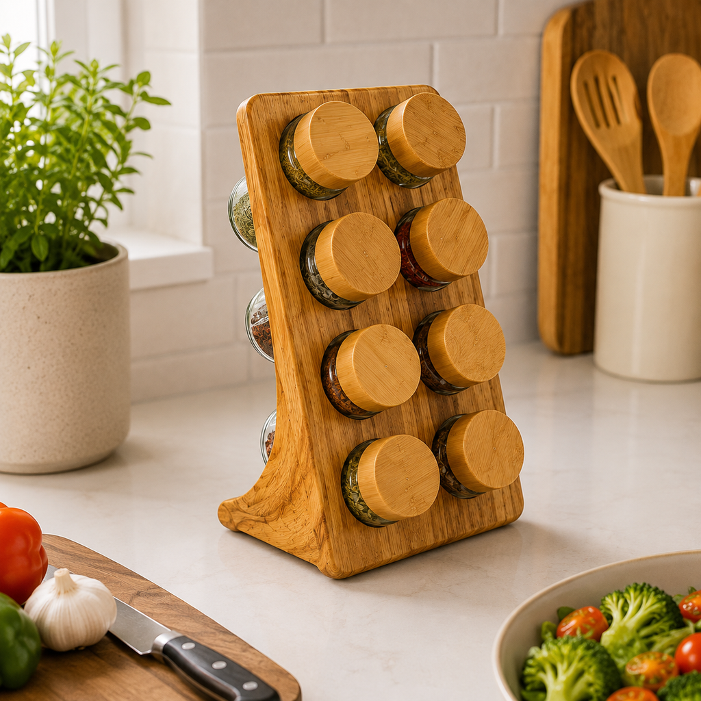 8-Jar Upright Spice Rack with Perforated Shaker Inserts