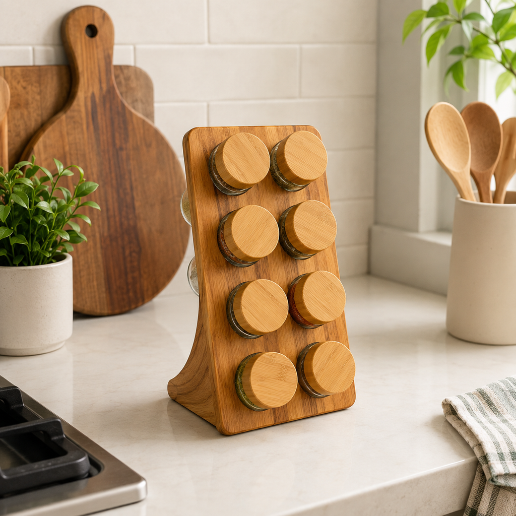 8-Jar Upright Spice Rack with Perforated Shaker Inserts