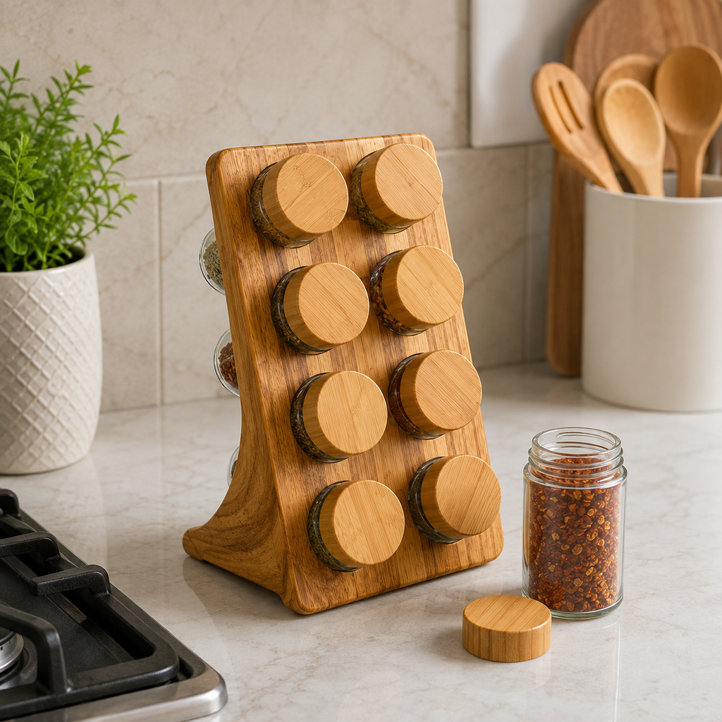 8-Jar Upright Spice Rack with Perforated Shaker Inserts