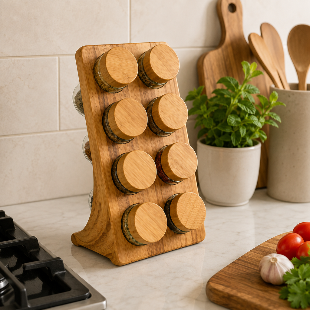 8-Jar Upright Spice Rack with Perforated Shaker Inserts