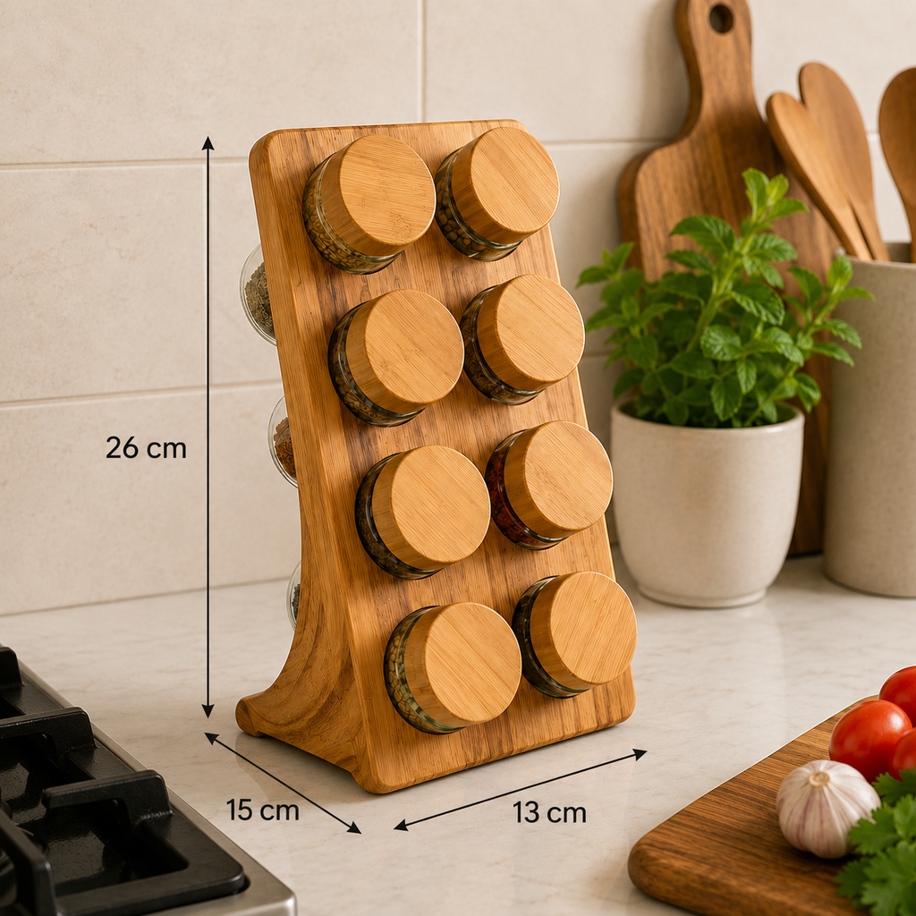 8-Jar Upright Spice Rack with Perforated Shaker Inserts