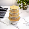 4Pcs Airtight Bamboo-Lid Glass Bowls Set – Round