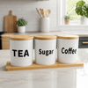 Airtight Glass Tea, Coffee & Sugar Jar Set with Bamboo Tray