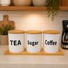 Airtight Glass Tea, Coffee & Sugar Jar Set with Bamboo Tray