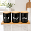 Airtight Glass Tea, Coffee & Sugar Jar Set with Bamboo Tray
