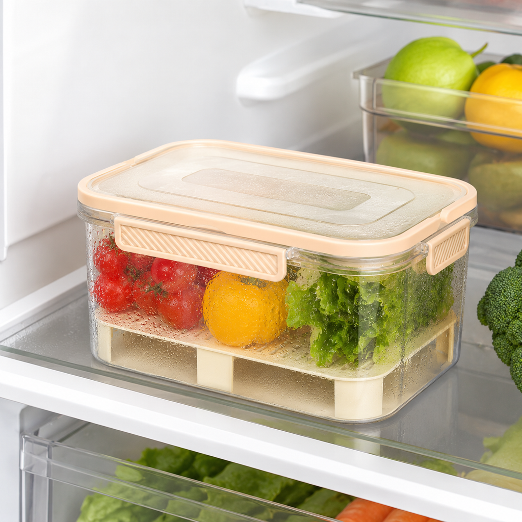 Airtight Produce Storage Container with Raised Slotted Tray