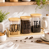 Airtight Tea, Coffee & Sugar Glass Jar Set with Bamboo Tray