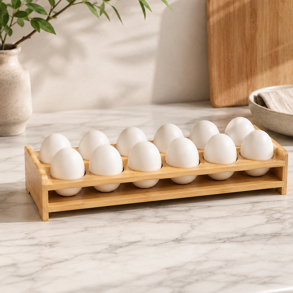 Bamboo 12-Egg Holder with 3.9 cm Individual Openings