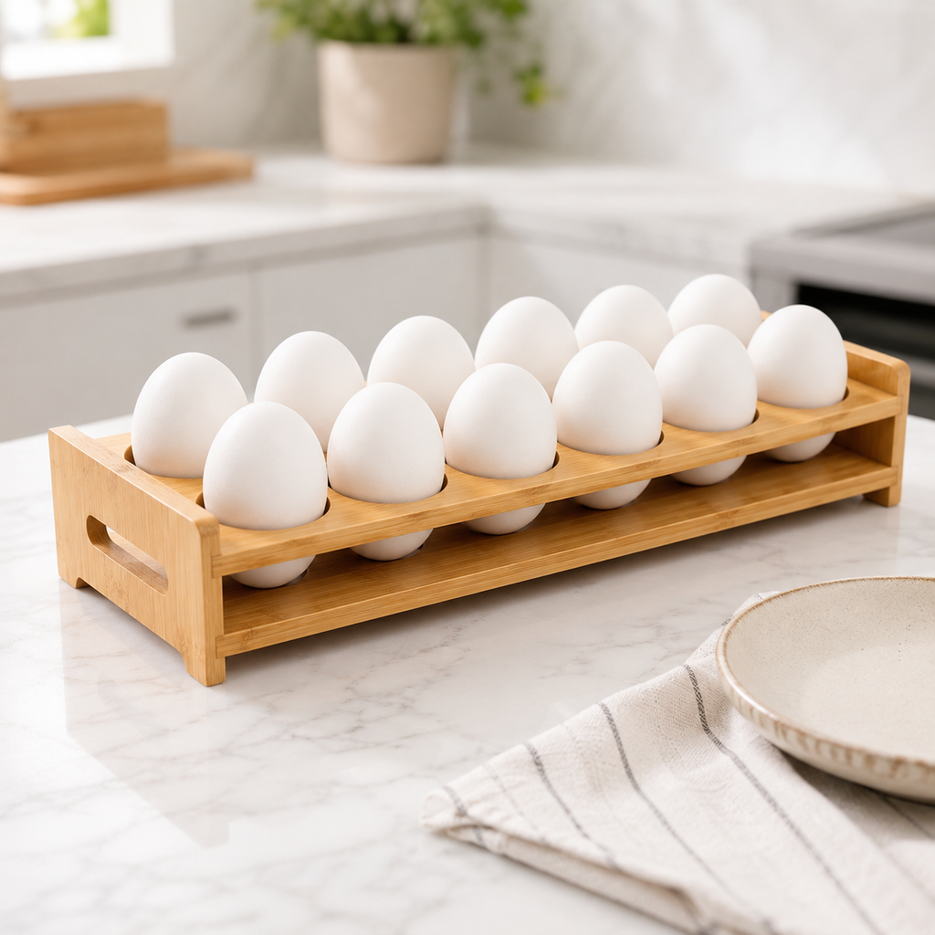 Bamboo 12-Egg Holder with 3.9 cm Individual Openings