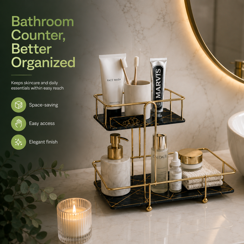 SquaRectangle 2-Tier Golden Vanity Stand by Matrix