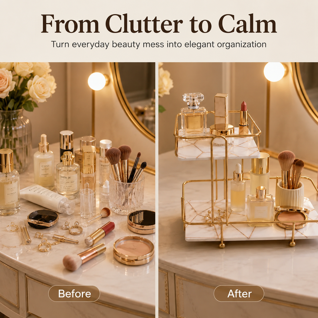 SquaRectangle 2-Tier Golden Vanity Stand by Matrix
