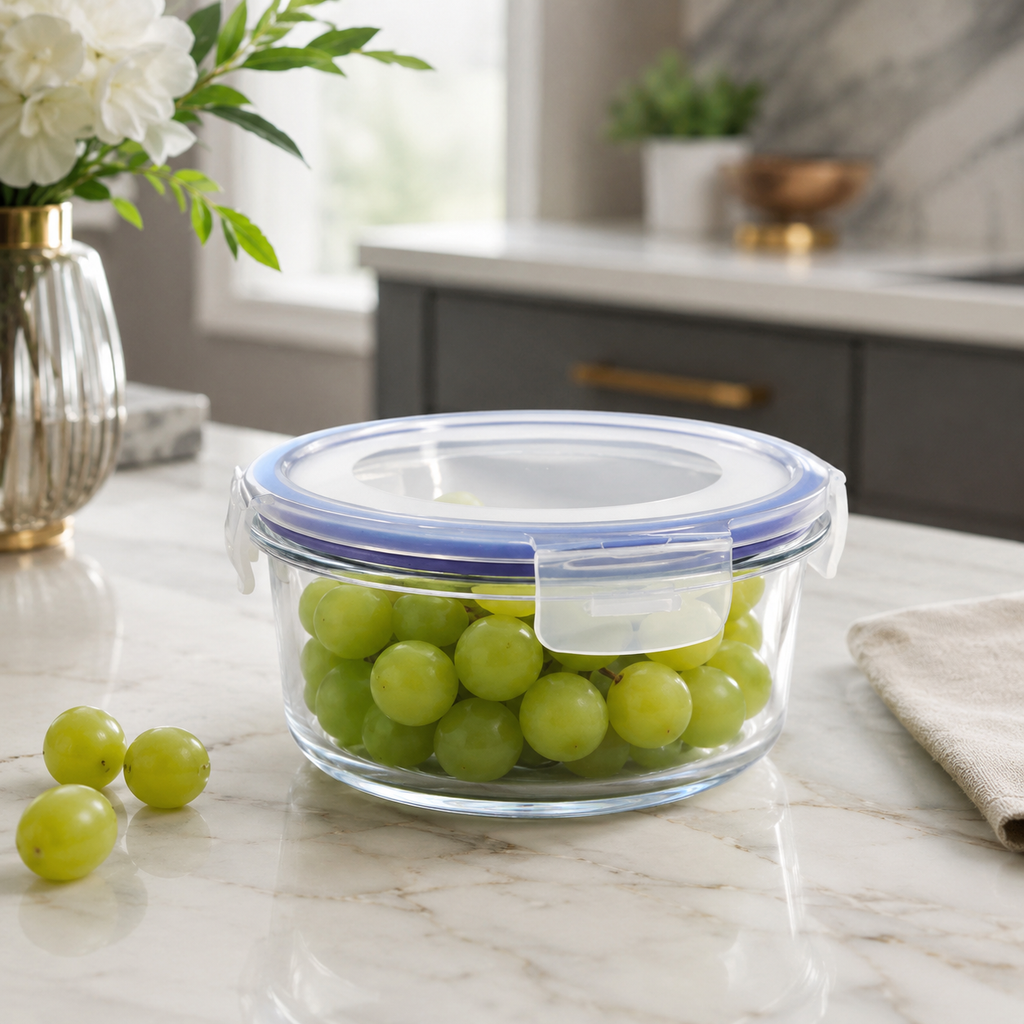 3-Pcs Round Glass Food Storage Containers with Lids