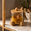 LuxeWood Glass Jar with Stand and Spoon