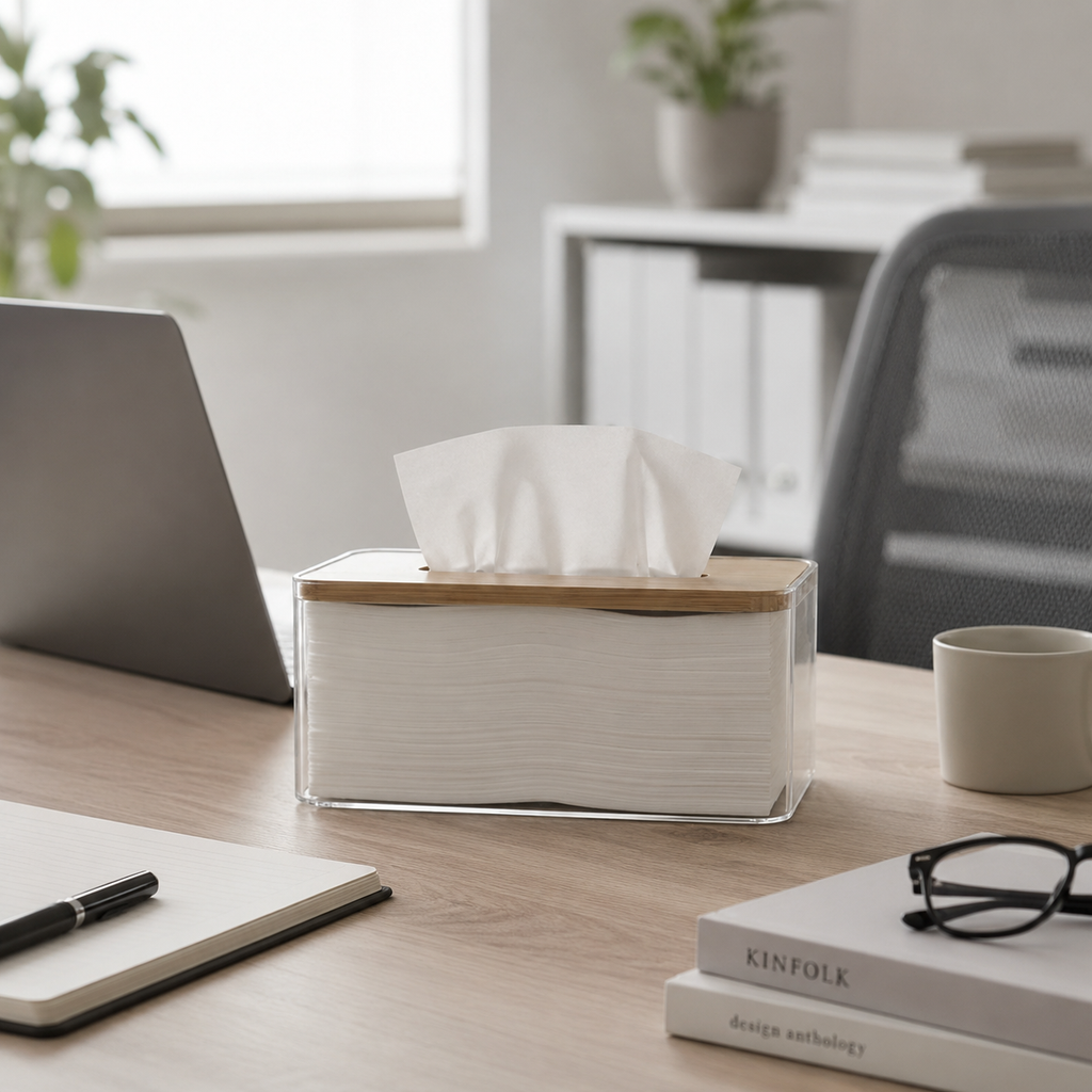 Crystal Clear Tissue Box with Wooden Lid