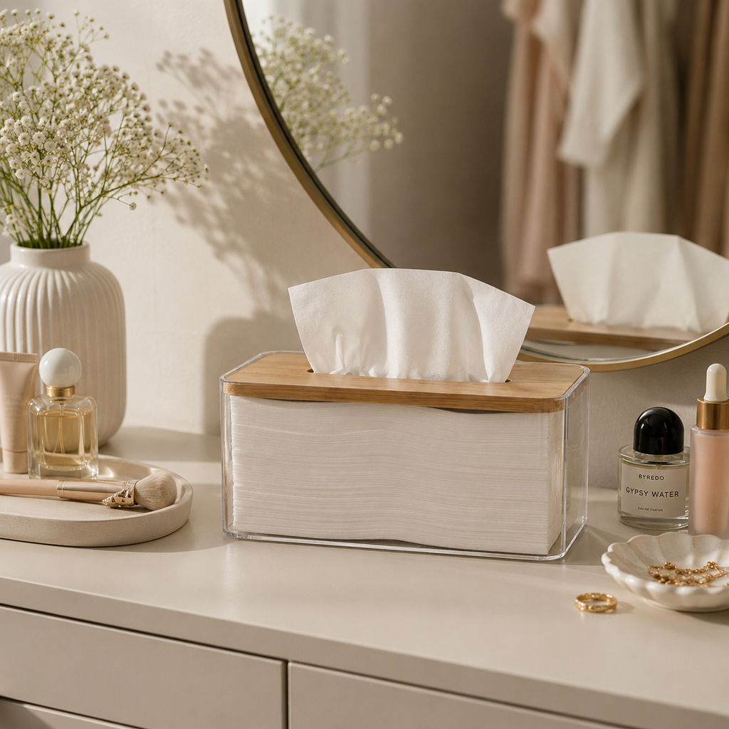 Crystal Clear Tissue Box with Wooden Lid