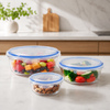 3-Pcs Round Glass Food Storage Containers with Lids