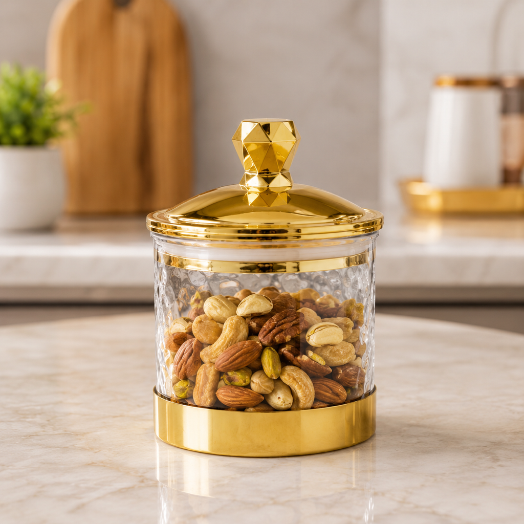 Clear Textured Acrylic Storage Jar with Gold Accent Lid