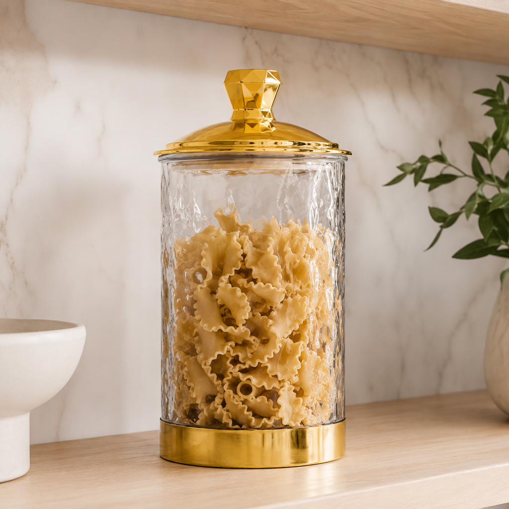 Clear Textured Acrylic Storage Jar with Gold Accent Lid