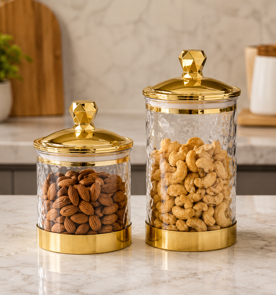 Clear Textured Acrylic Storage Jar with Gold Accent Lid