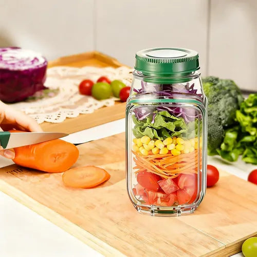 Dual-Opening Salad Jar with Built-In Sauce Cup