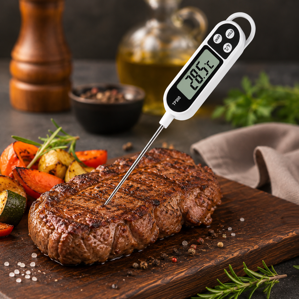 Digital Food Thermometer with Probe & Hold Function