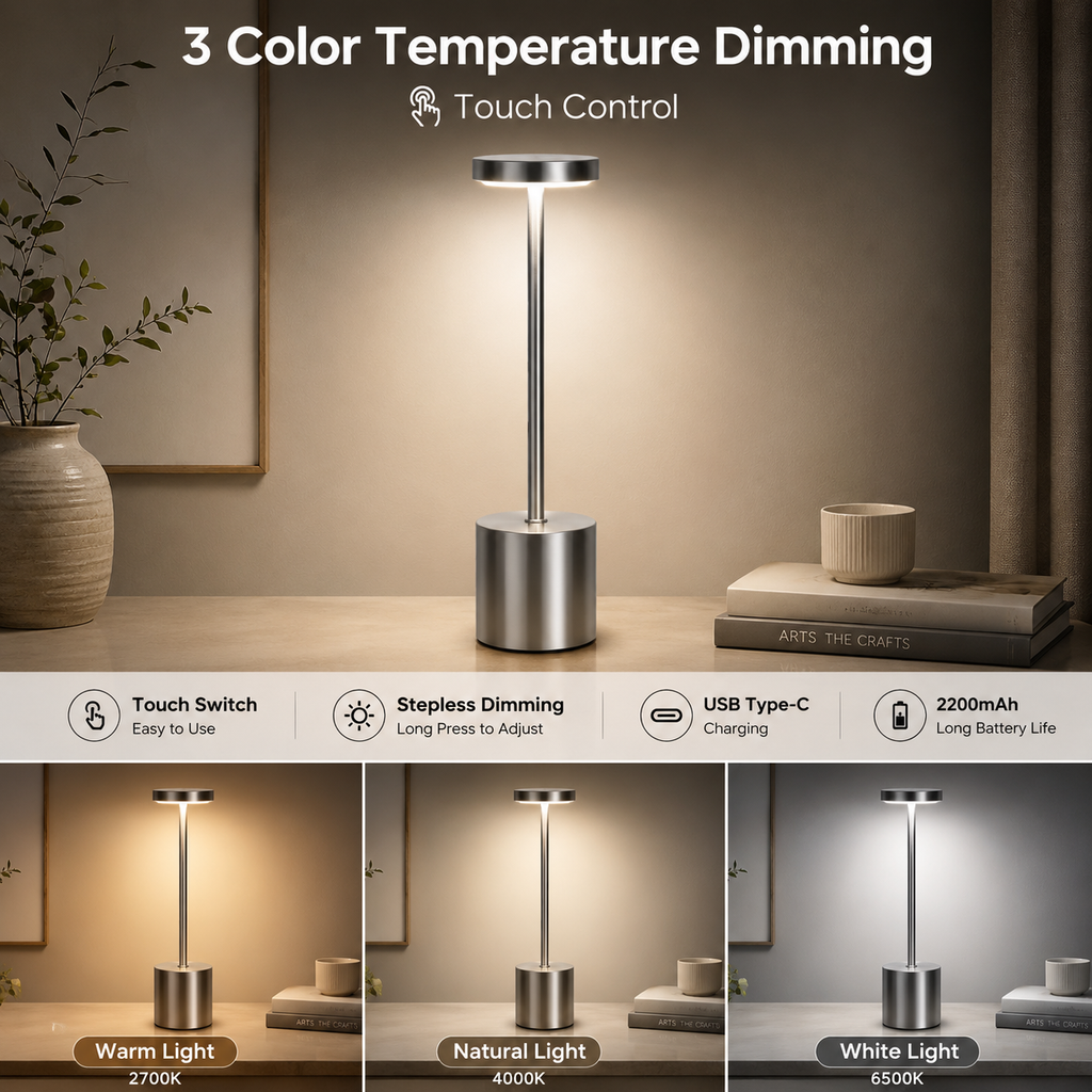Dimmable 3-Colour Touch Table Lamp with USB-C Charging