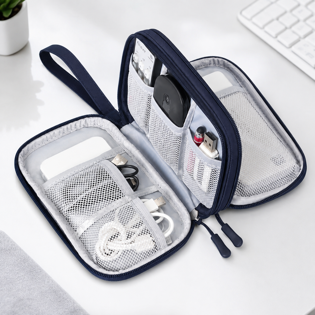 Double-Layer Travel Tech Organizer with Wrist Strap