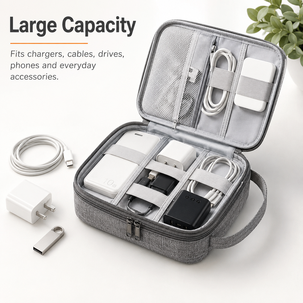 Double-Layer Waterproof Electronics Organizer Travel Bag